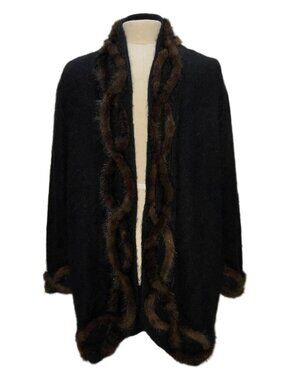 Vintage 90s Cache Angora Fur Trim Coat Whimsigoth Boho Western 80s Y2K